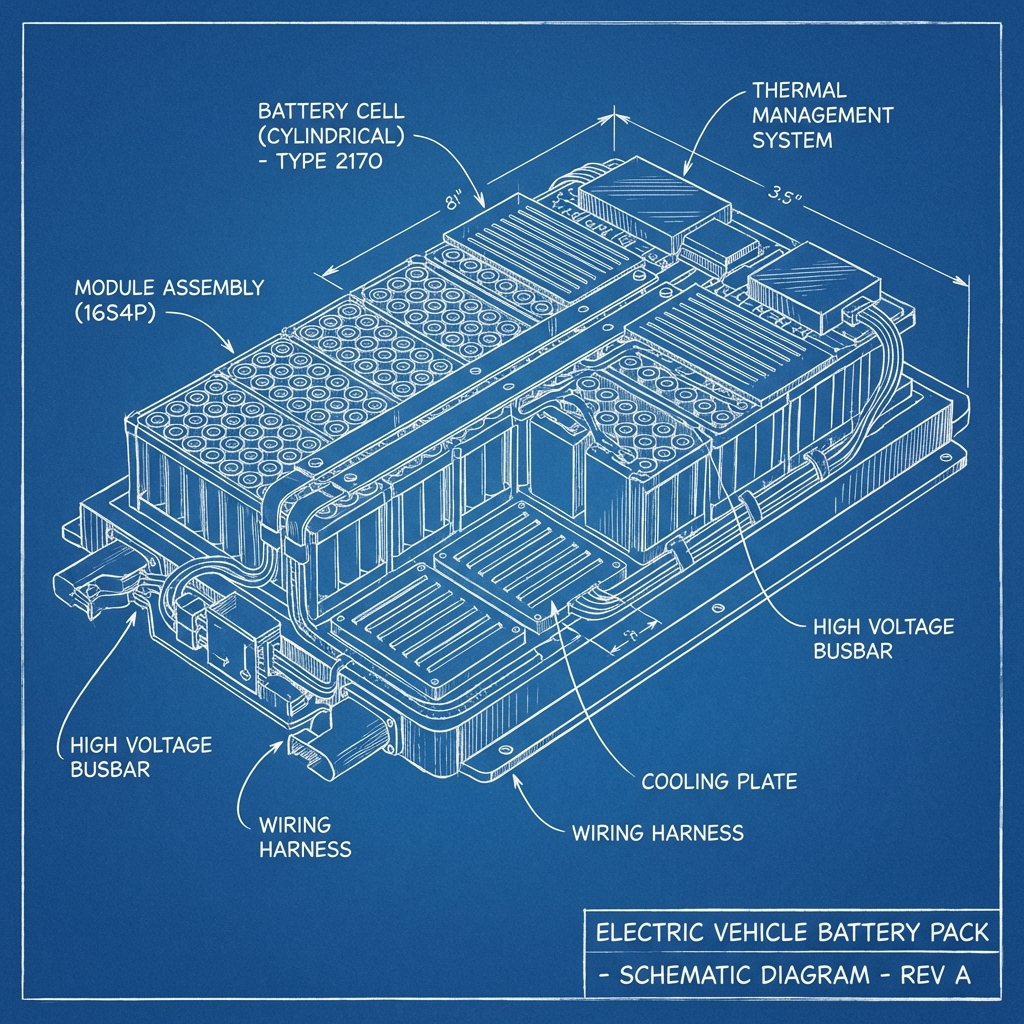 BMW i4 Main Contactor and Pyrofuse Replacement technical blueprint illustration for Las Vegas repair service - detailed component schematic with orange accent highlights