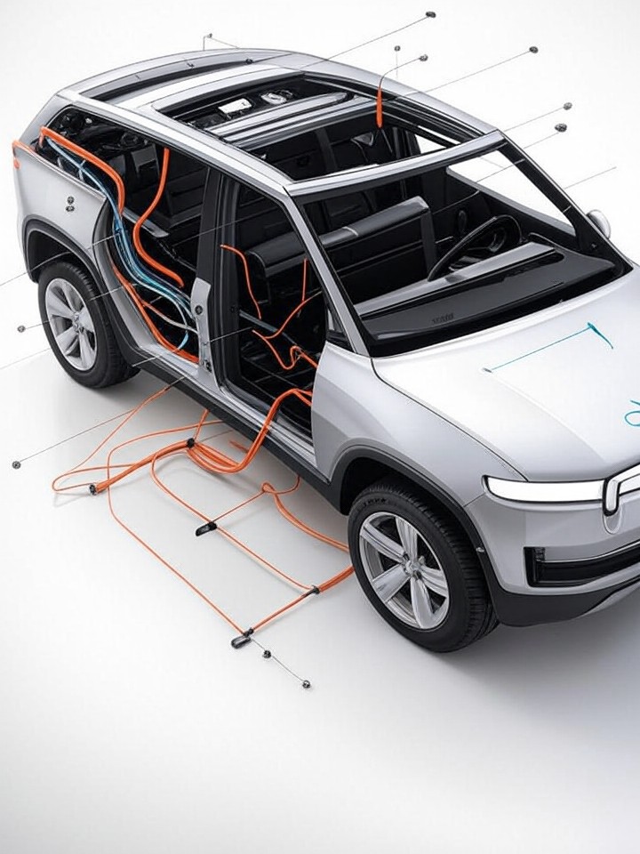 Rivian R1T Insurance Deductible Financing technical blueprint illustration for Las Vegas repair service - detailed component schematic with orange accent highlights